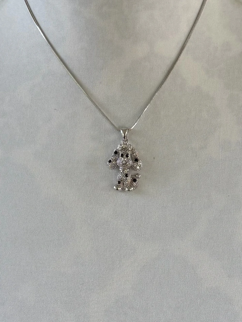 Silver-Tone Crystal Puppy Dog / Dalmatian Pendant Necklace
